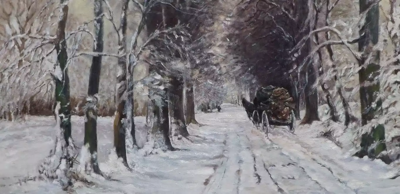 Boerenkar in winters bos